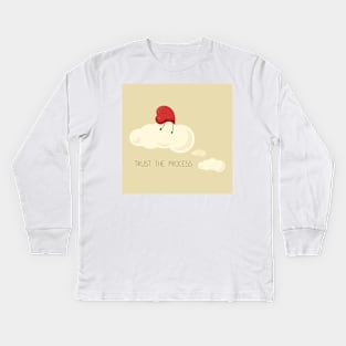Cartoon heart lying on a cloud with inspirational quote Trust the process Kids Long Sleeve T-Shirt